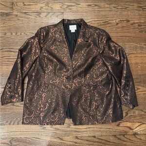 Carlucci Metallic Paisley Jacquard Blazer Jacket Bronze Black Women’s 3X